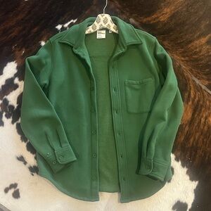 Aritzia Green Button-Up Fleece Shirt